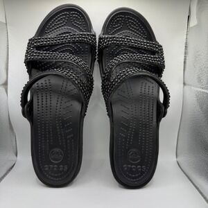 Crocs Women's W 10 Patricia Black  Embellished Sandal‎ Slides Comfy